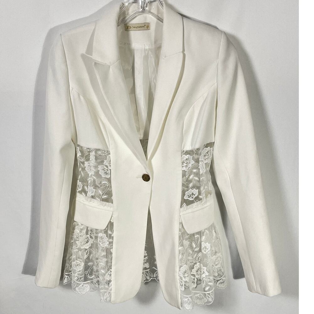 Mangosteen White Lace Jacket - Women's Size S - Made in Turkey